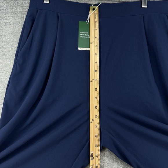 Halara Wide Leg Pleated Pants Women Size XL Tall Blue Elastic Waist Pull On NEW - Picture 3 of 8